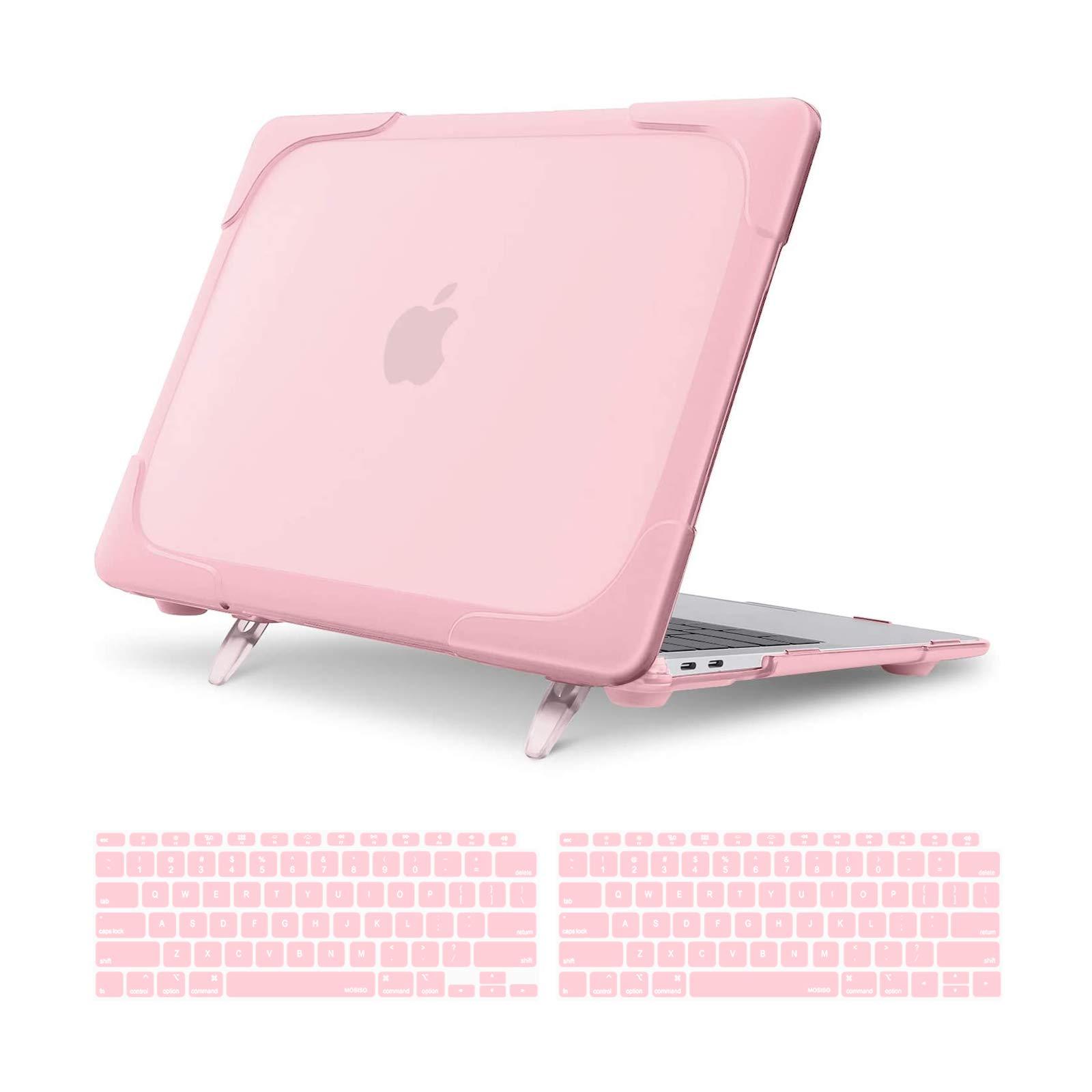 MacBook Air 13 inch Case 2020 2019 2018 Release A2337 M1 A2179 A1932 Retina, Heavy Duty Plastic Hard Shell Case with Fold Kickstand & Matching Color Keyboard Cover, Pink