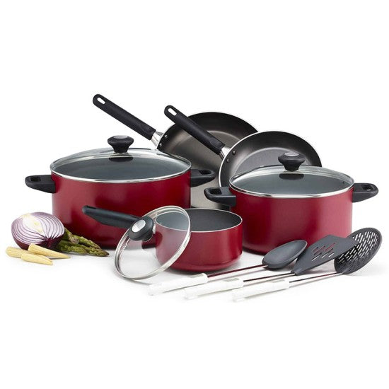 Prestige 11Pcs Cookware Set Glass Lid Red