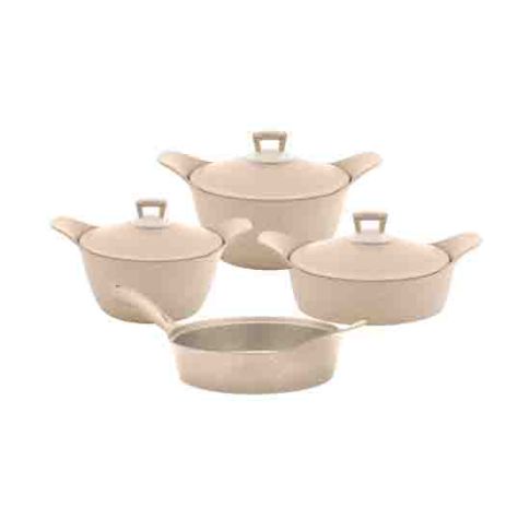 Hascevher Safir Granit 7 Pcs Cookware Set Cream