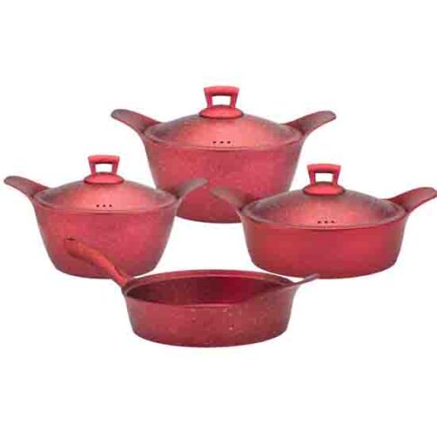 Hascevher Safir Granit 7 Pcs Cookware Set Red