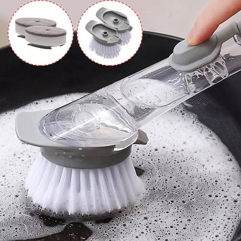 Kitchen Cleaning Brush With Dishwashing Sponge 2 In 1 Long Handle Household Cleaning Tools