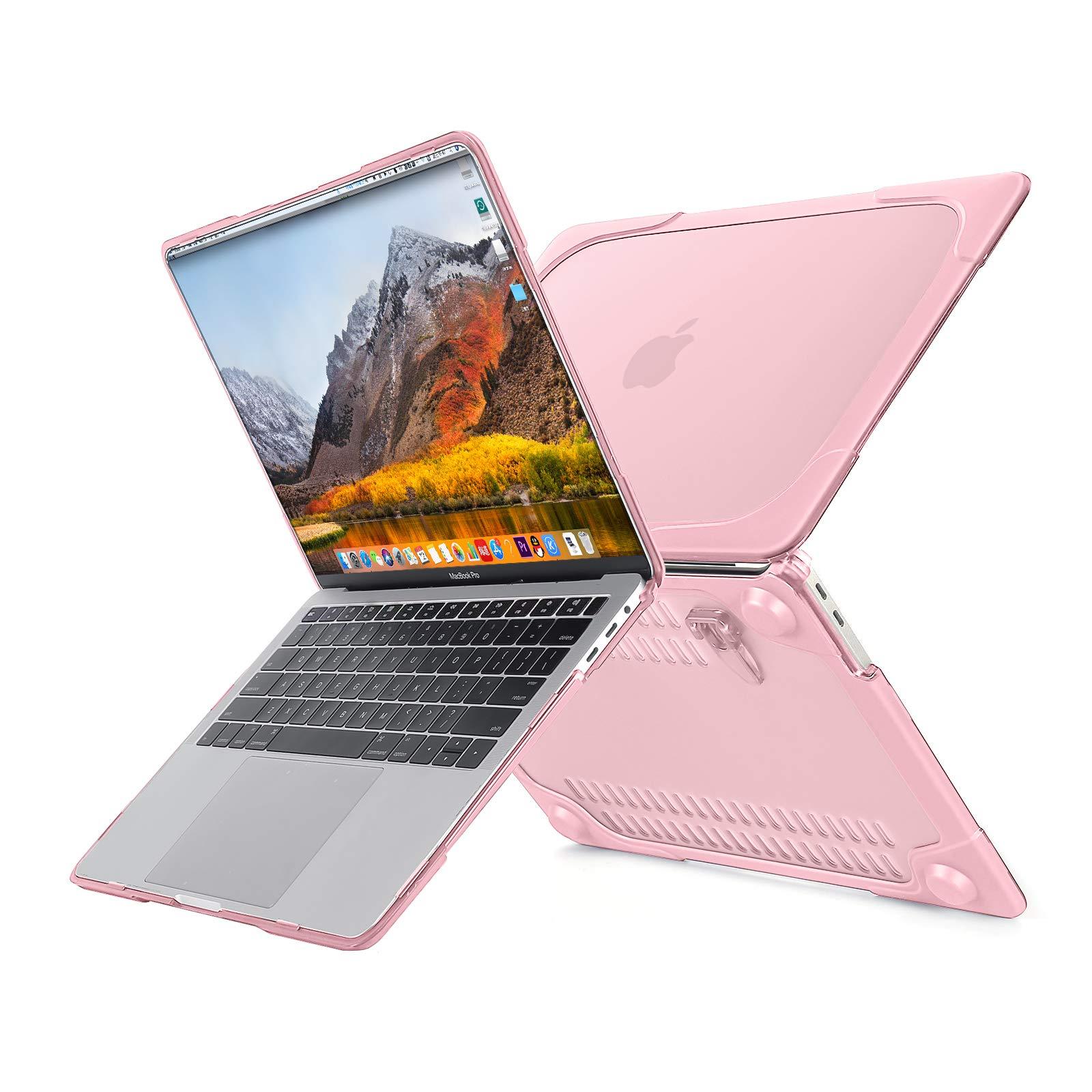 MacBook Air 13 inch Case 2020 2019 2018 Release A2337 M1 A2179 A1932 Retina, Heavy Duty Plastic Hard Shell Case with Fold Kickstand & Matching Color Keyboard Cover, Pink