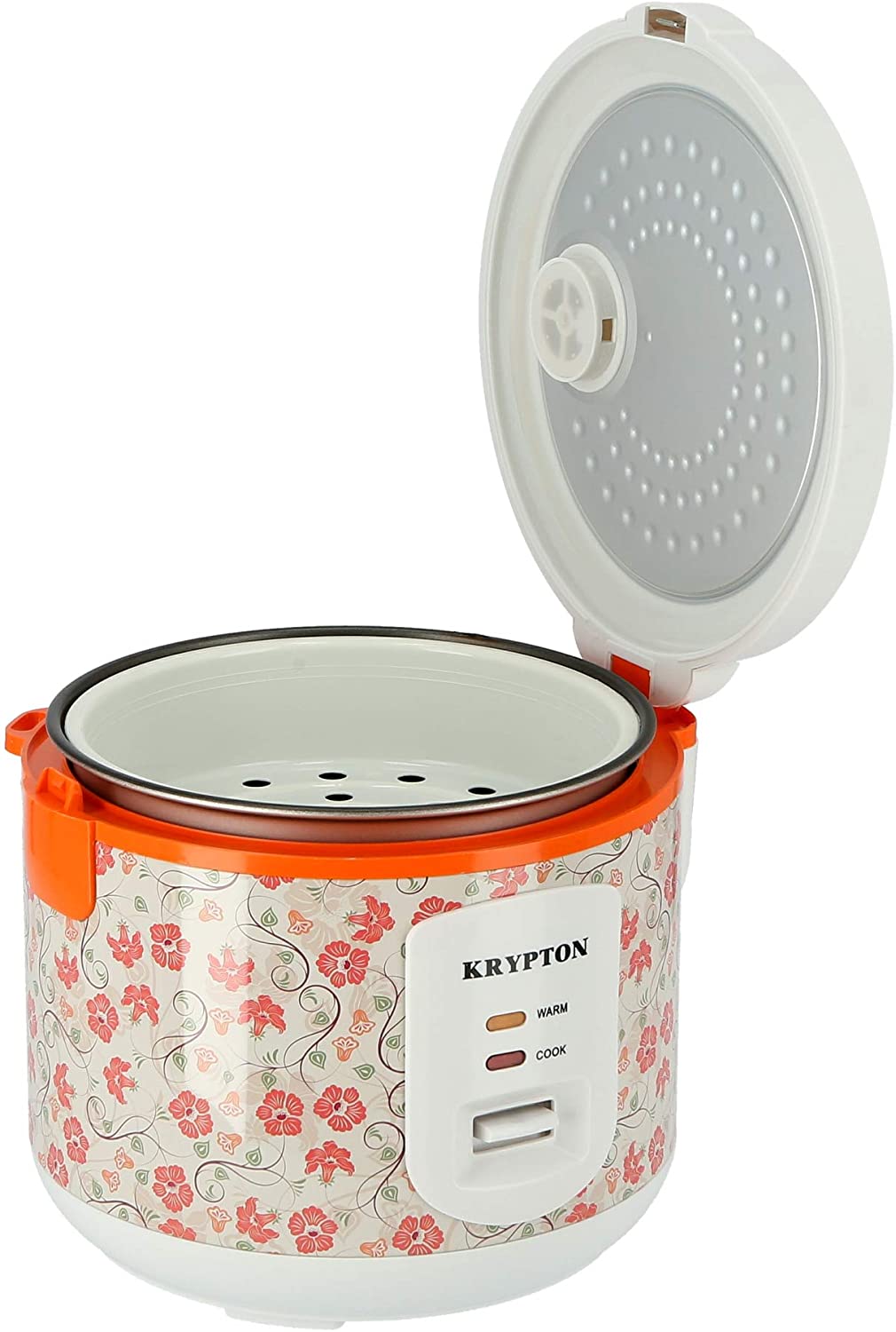 Krypton 1.5L Electric Rice Cooker With Steamer White & Orange