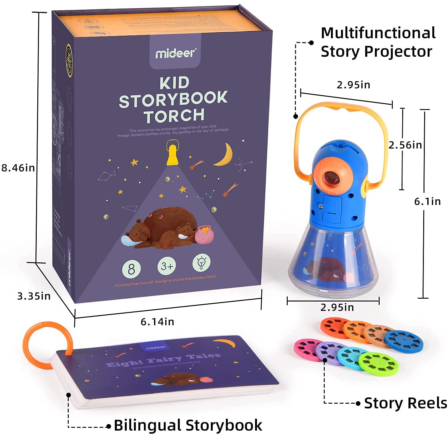 Mideer Light Projector Moonlight Story Projector Kids Storybook Torch Storybook Projector with 8pcs Story Reels Toldder Flashlight Toys with 8 Classical Fairy Tale Premium