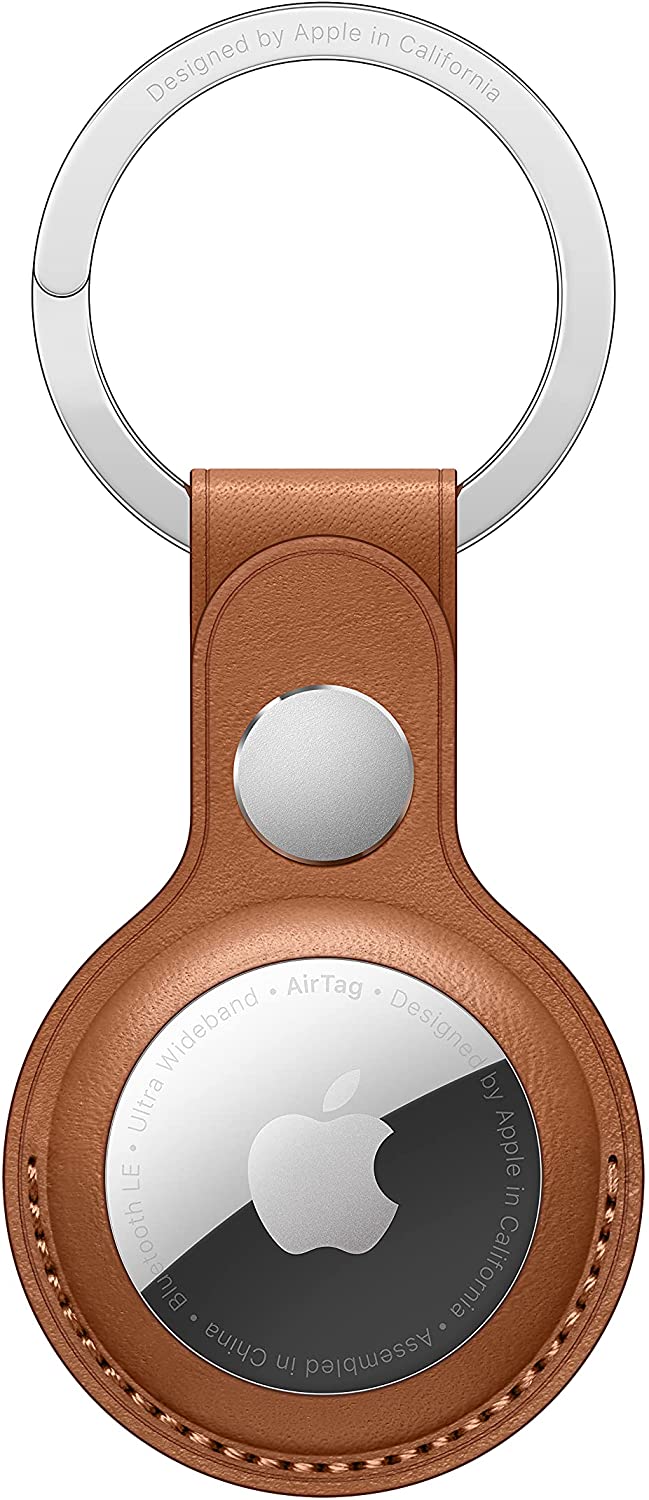 Apple AirTag Leather Key Ring Saddle Brown