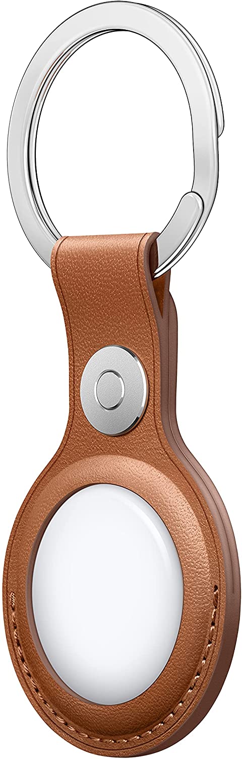 Apple AirTag Leather Key Ring Saddle Brown