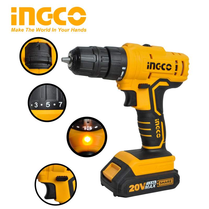 Ingco Lithium Ion Cordless Drill 20V CDLI20011