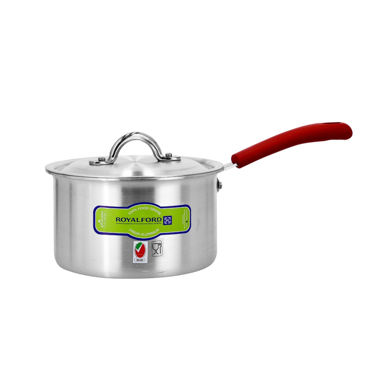 Royalford RF10098 20CM Aluminum Saucepan with Bakelite Handle- Silver