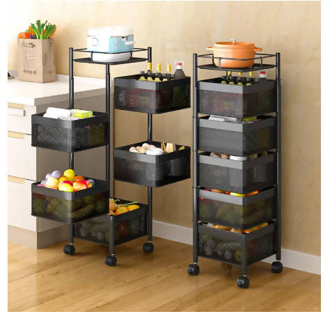 360 Degree Rotating Vegetable Basket Rack Kitchen Floor Multi Layer Household Multi Function Fruit Snack Storage Rack