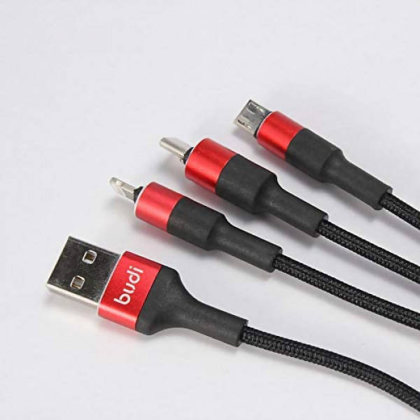 Budi 3 in 1 Charge Cable Powerline Fast Cable Black & Red