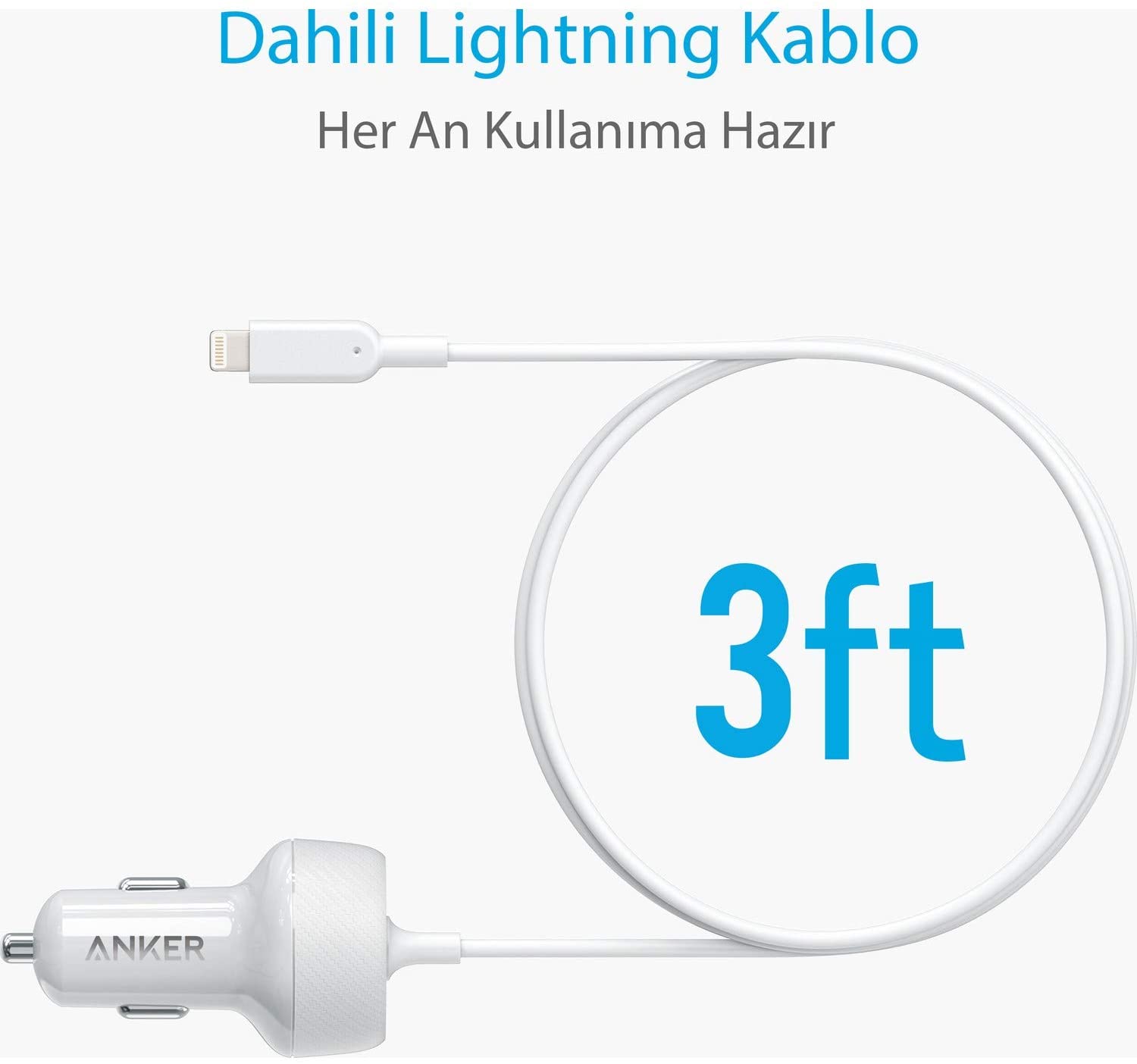 Anker PowerDrive 2 Elite With Lightning Connector Un White