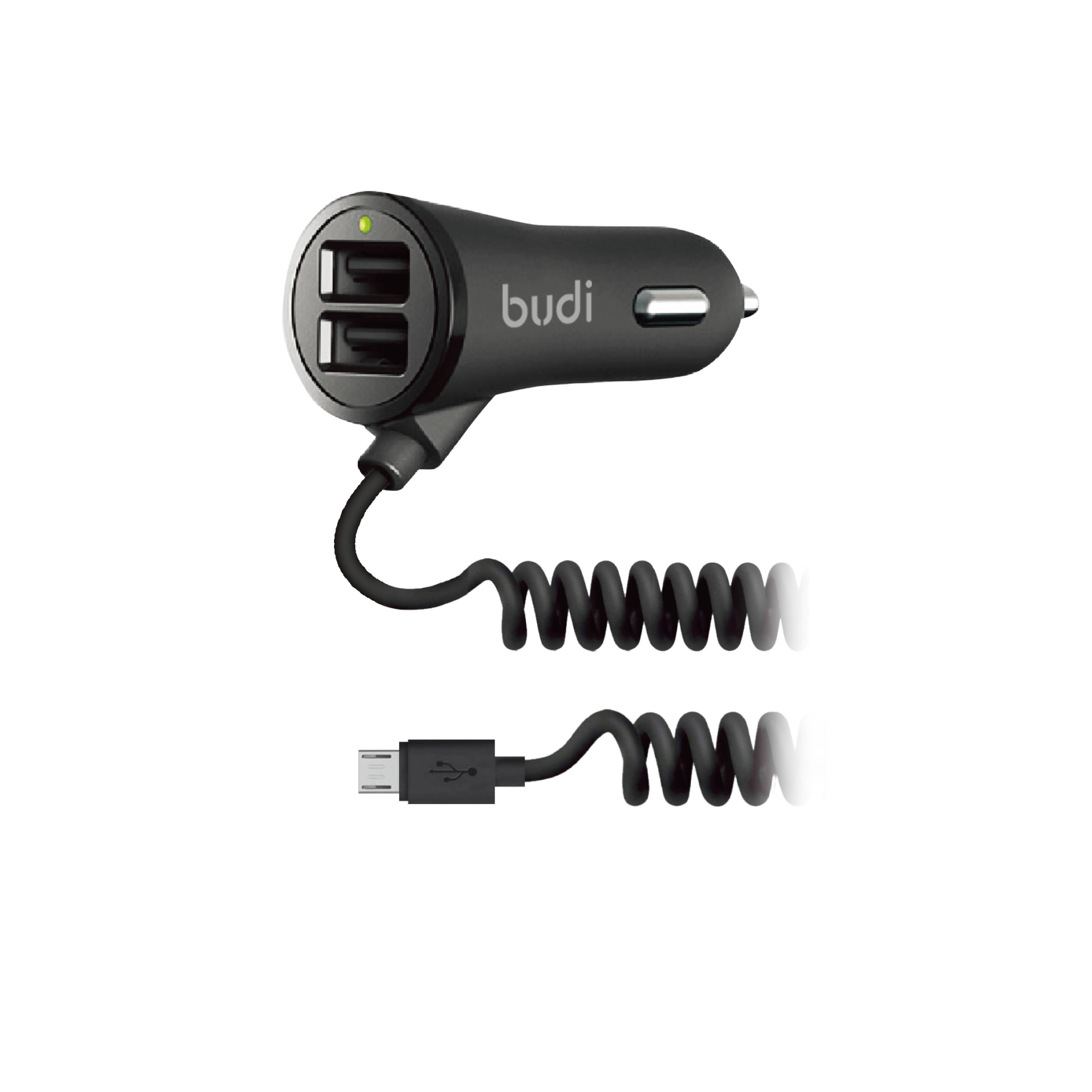 Budi USB 17 Watt Car Charger Micro USB with Cable Black