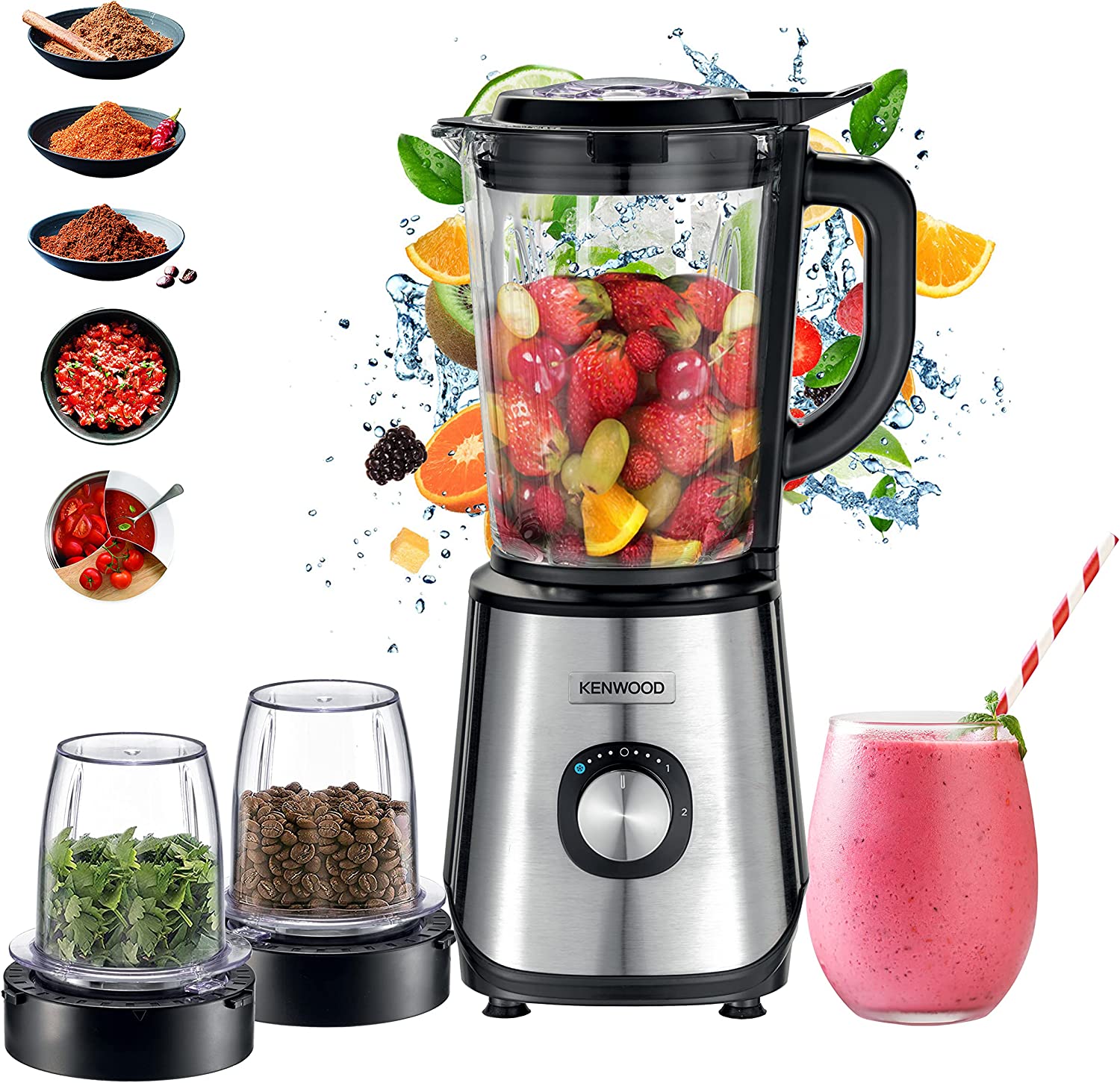 Kenwood Glass Blender 1000W Power Blender Smoothie Blender Black & Silver