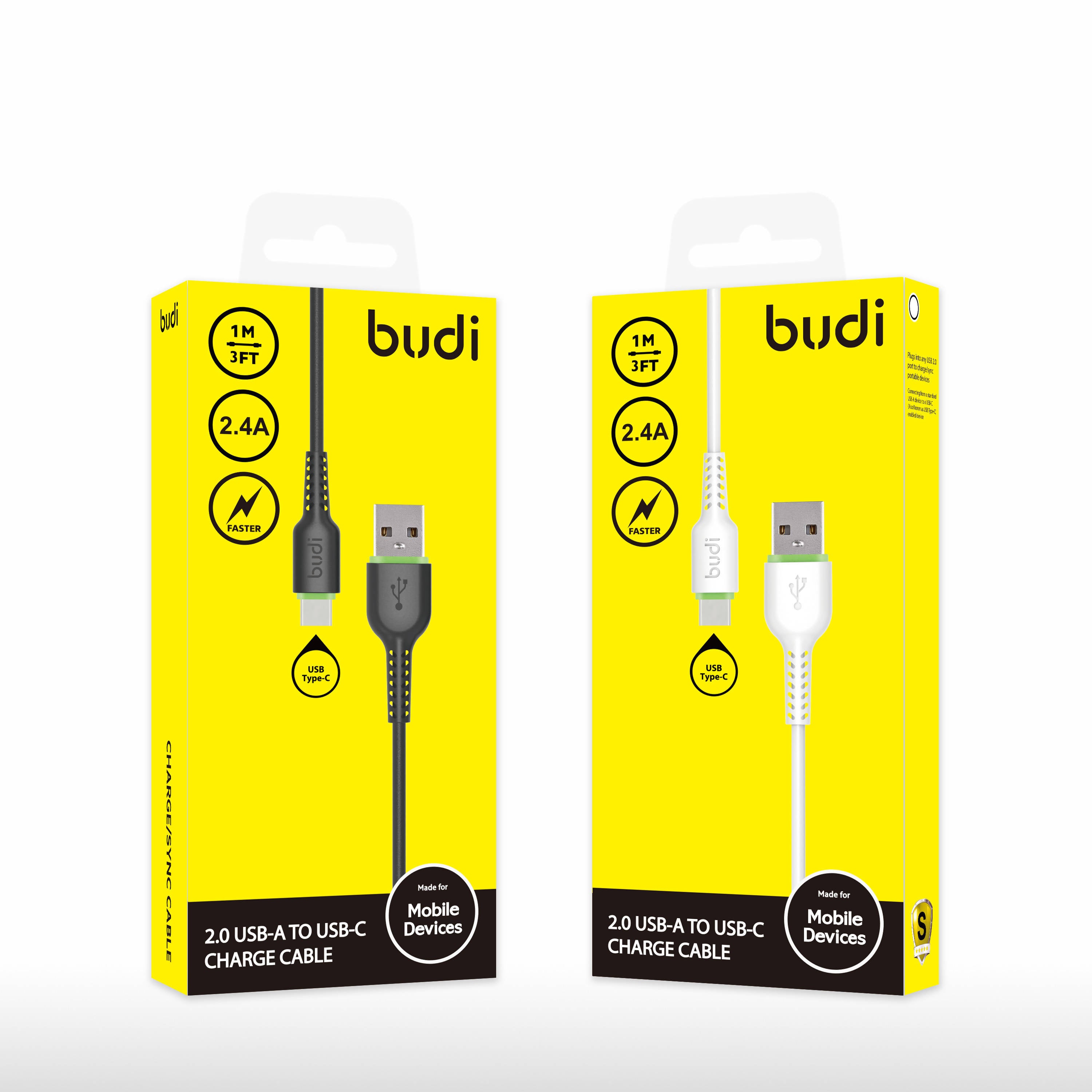 Budi 58T USB Type C 2.4A Fast Charging Cable 3 Feet White