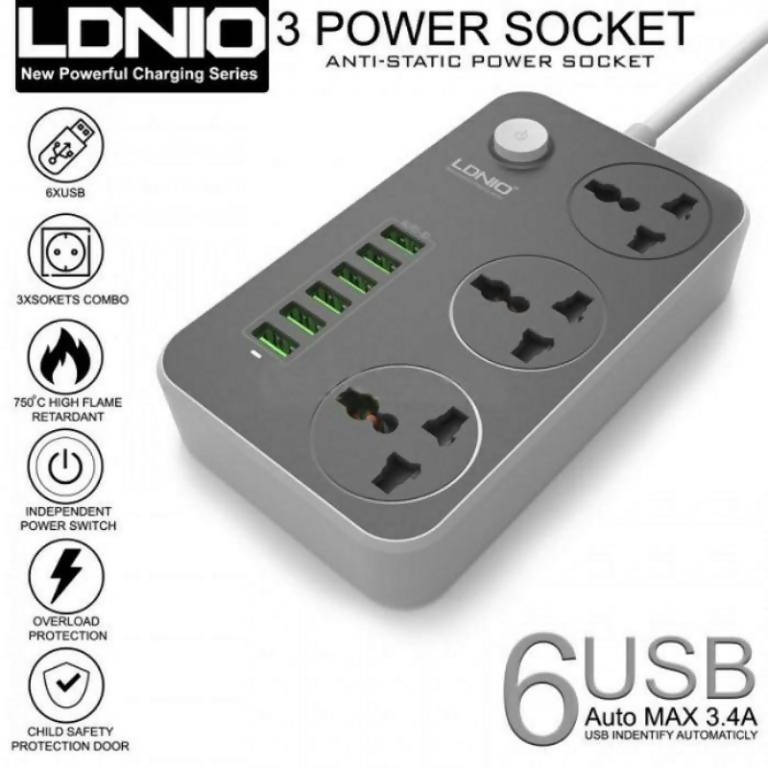 Ldnio 3 Socket 4usb 10a Max 38w Usb C Output Pd3.0 20w Max + Usb A Qc3.0 18w Max With Rated Power 2500w Output Max