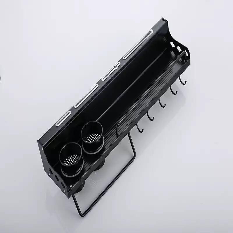 Black Aluminum Tool Holder With Hook Used For Kitchen Accessories Shelf Kitchen Supplies