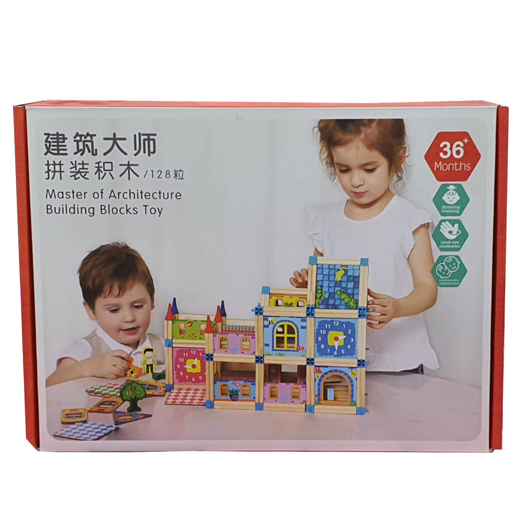 Wooden Building Blocks House 128pcs Children Gifts