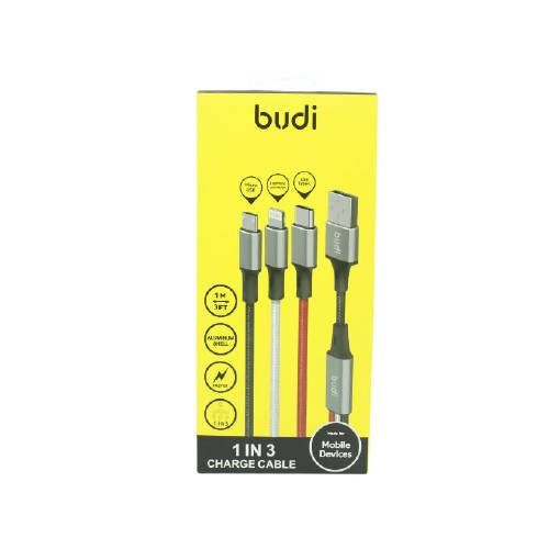 Budi DC203A2 3 In 1 Charge Cable Faster-GREY