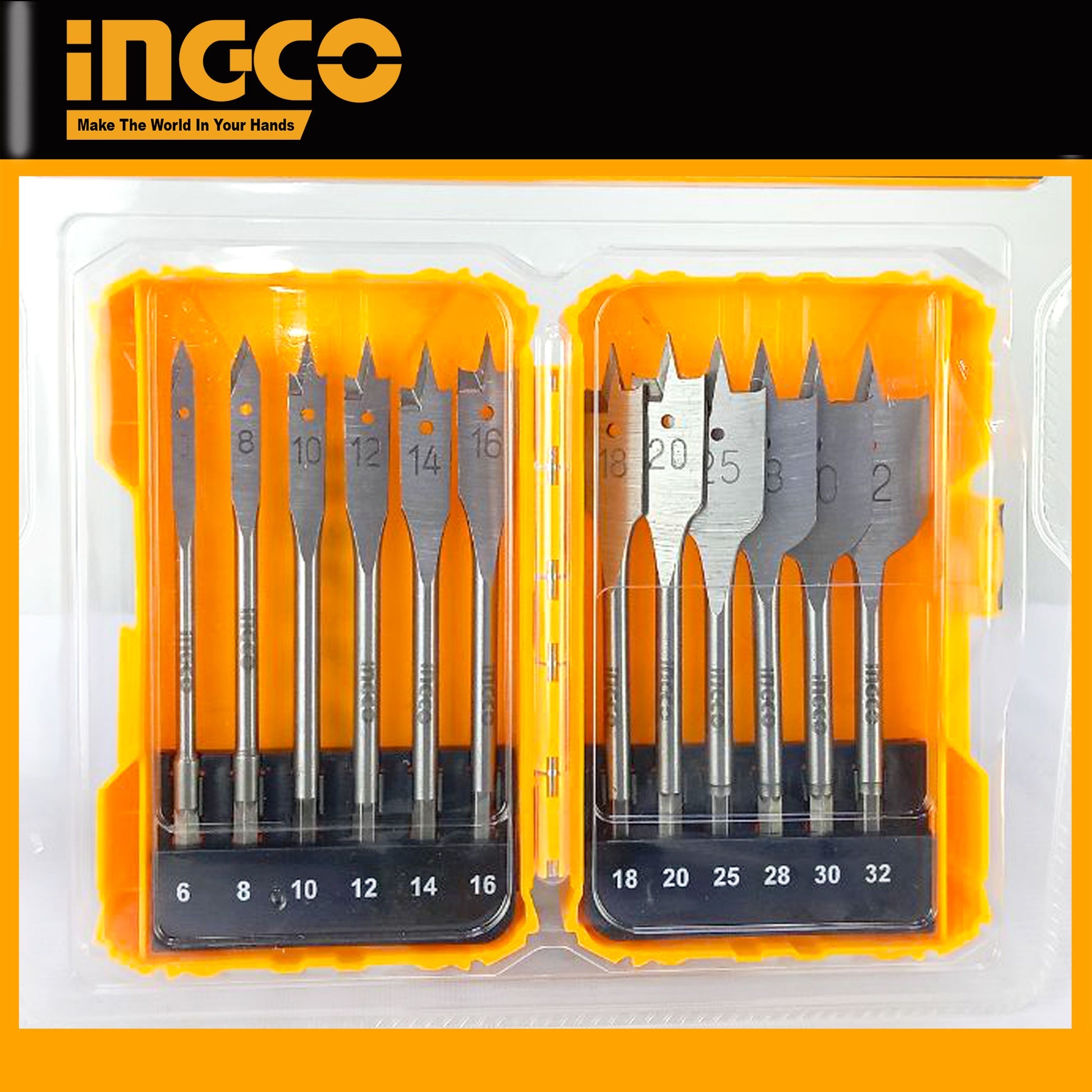 Ingco 12Pcs Flat Wood Drill Bits Set AKDL1201