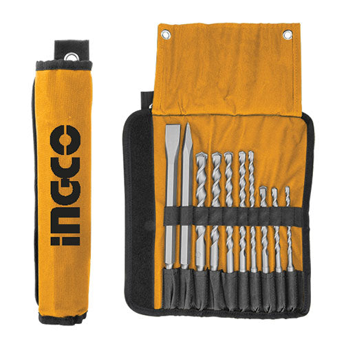 Ingco 10Pcs Hammer Drill Bits and Chisels Set AKD2101