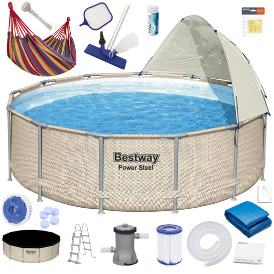 Bestway Steel Frame Swimming Pool | Inflatable Swimming Pool | Swimming Pool | Indoor Pool | Dimension 396x107cm | Swimming Accessories in Bahrain | Halabh.com