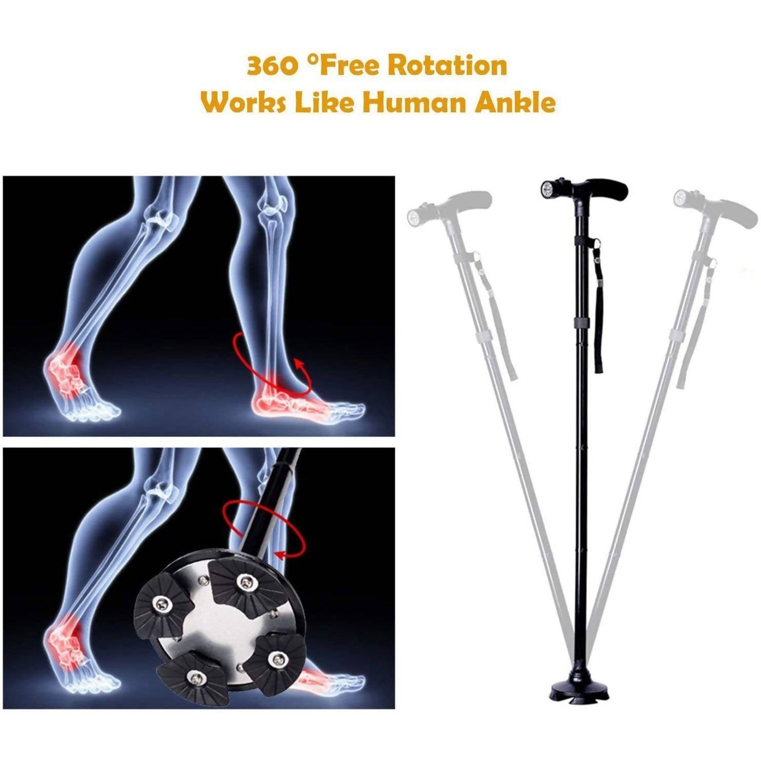 Ohuhu Walking Cane With LED Light Black