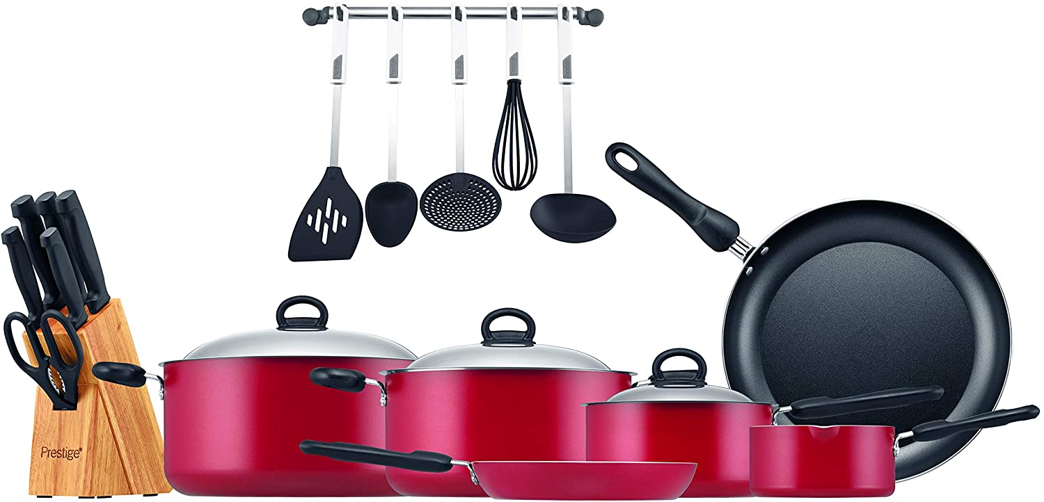 Prestige Non Stick 22 Pc Cookware Set Red