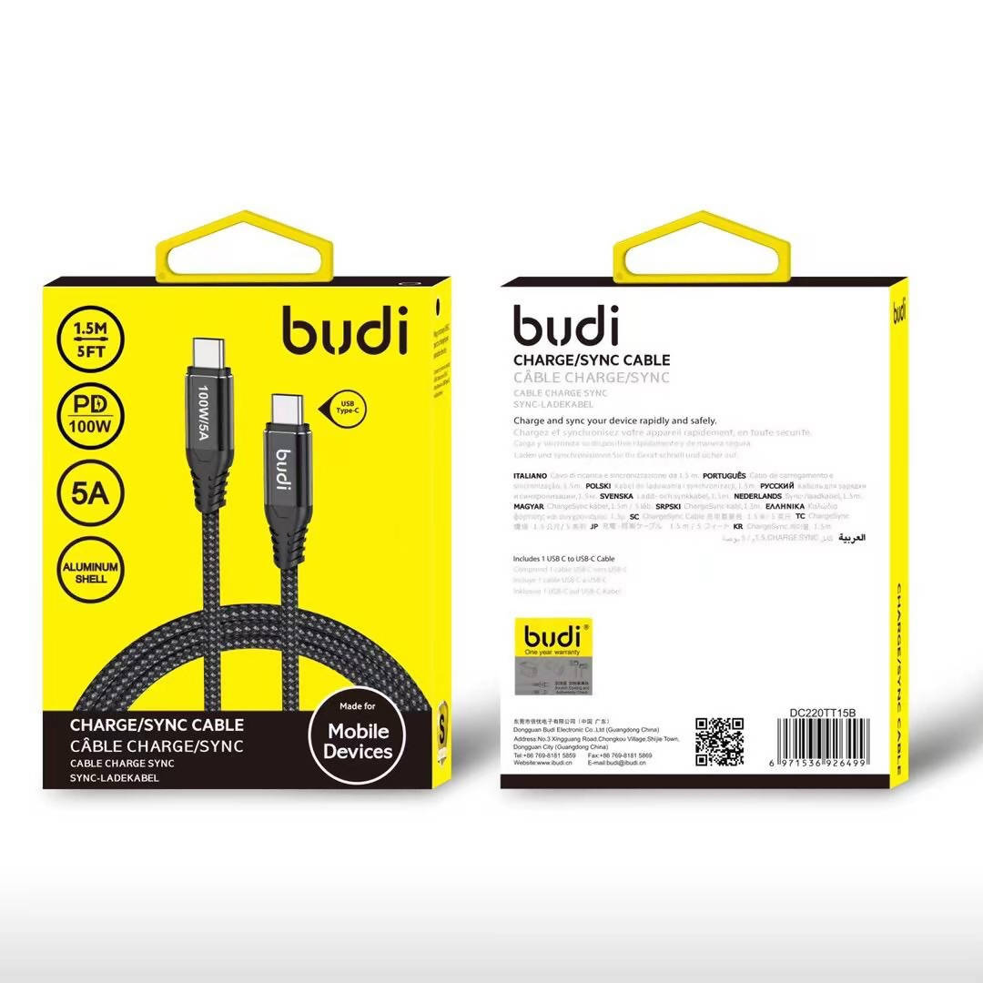 Budi Charge Sync Cable USB Type C Black