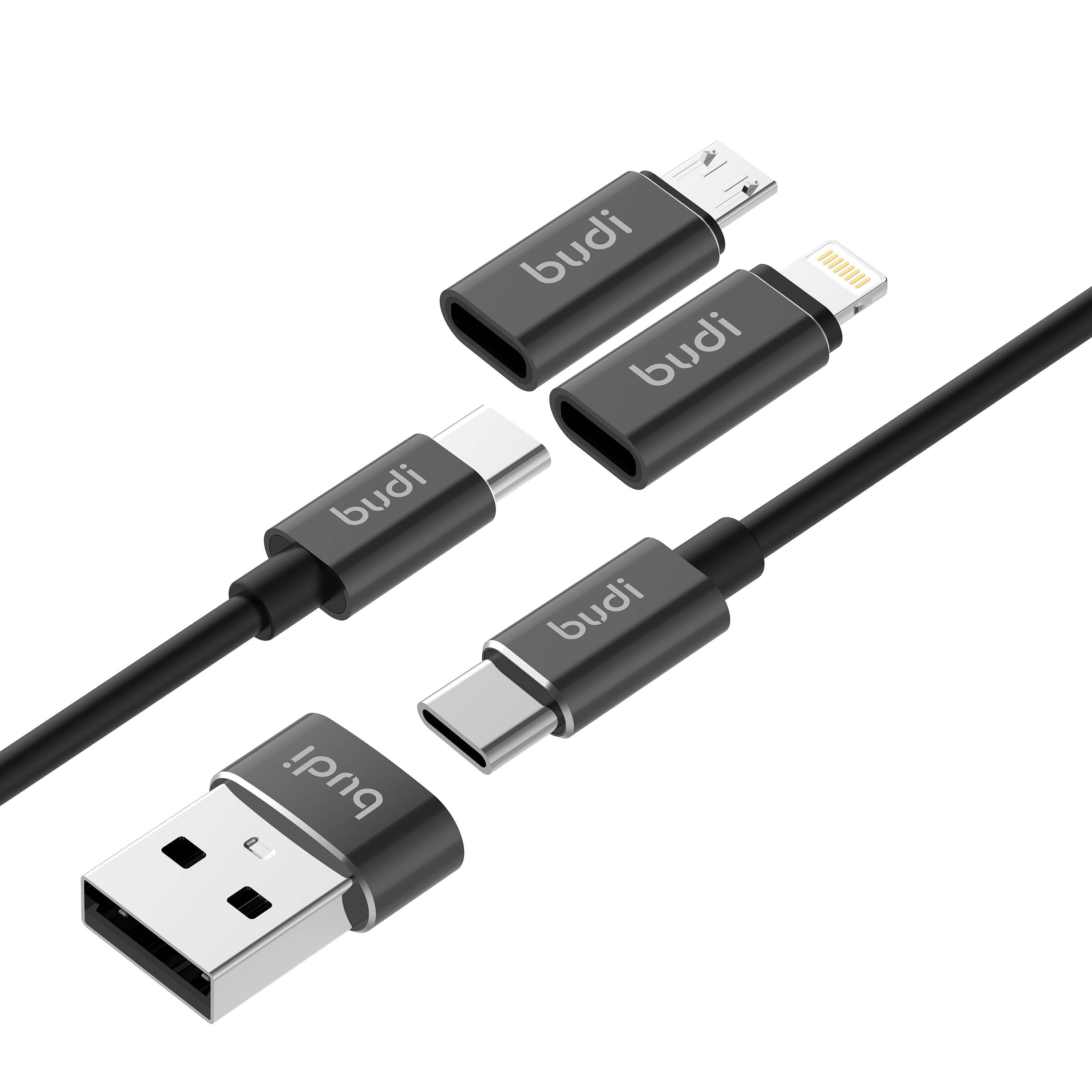 Budi 6 in 1 Charge Sync 2.4A Fast Cable 180A Black