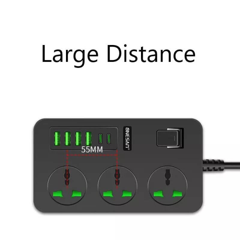 3 Ports 2 PD Type C 4 USB Fast Charger 2.1A 5V 3000W Universal Outlets Power Strip for Residential Commercial 2M