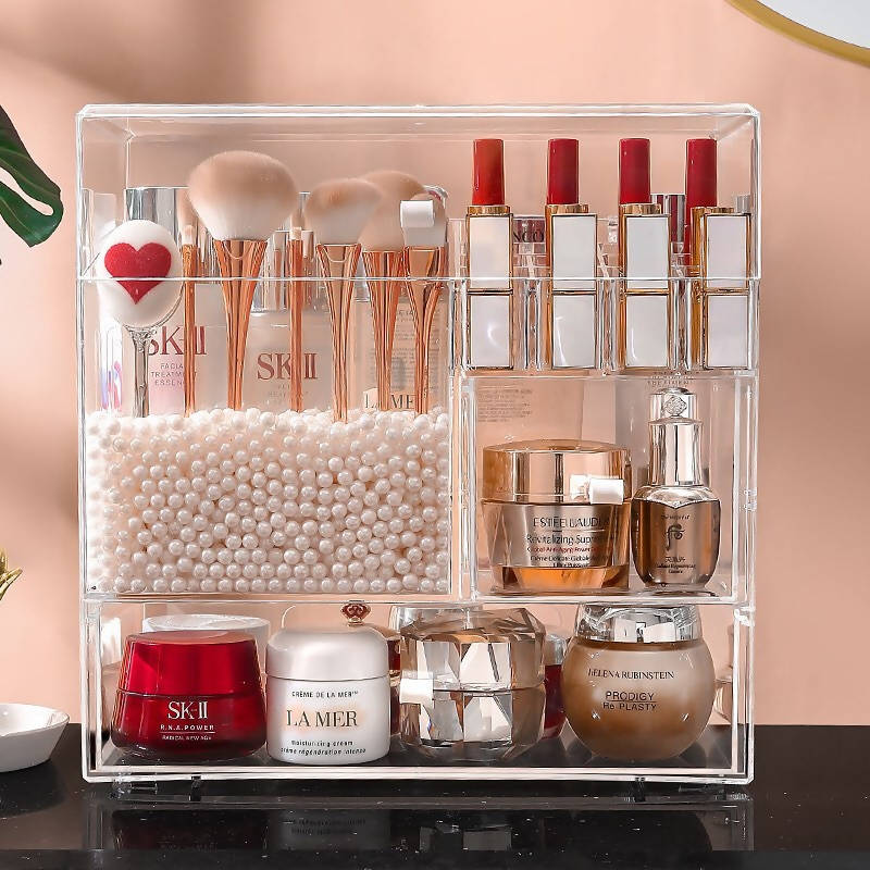 MOOCHI Makeup Organizer With Pearls Display Case For Brushes Lipsticks Skin Care Jewelry