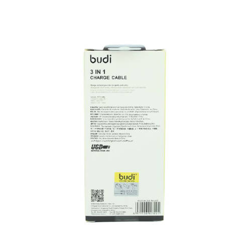 Budi M8J150K 3 In 1 Cable 2.4A Faster-BLACK