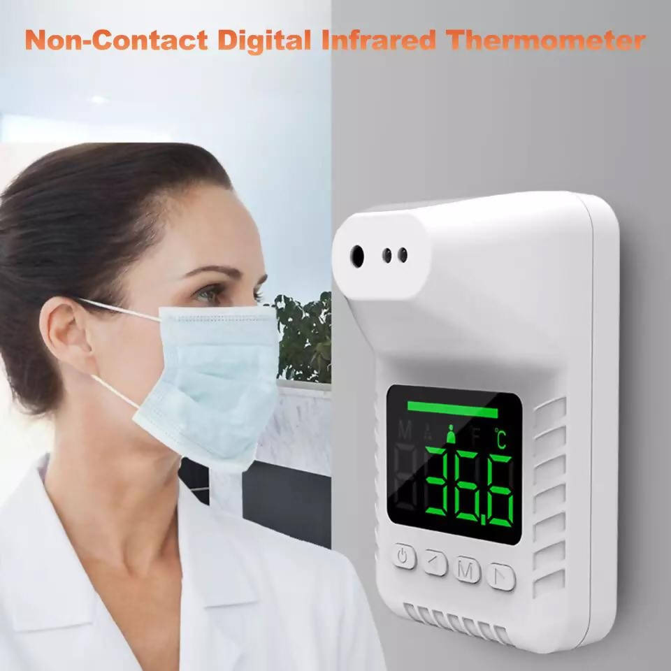 Digital Forehead Thermometer Wall-Mounted Non-Contact Infrared Thermometer °C/°F 6 languages Voice Broadcast 3-Color Fever Alarm