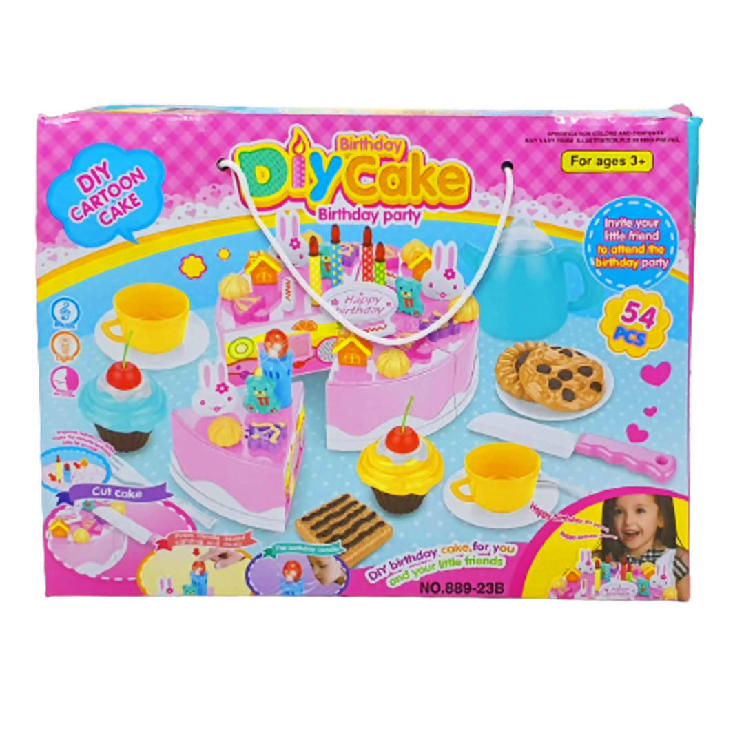 DIY Cake Toy 54 PCS Kitchen Food Pretend Play Cutting Fruit Birthday Toys Cake