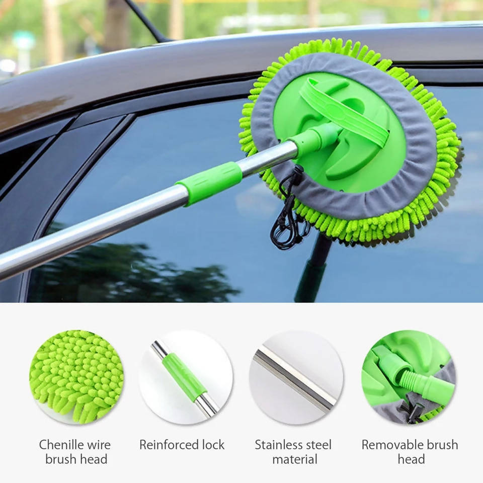 Car Wash Mop Mitt with Extendable Handle Chenille Microfiber Car Cleaning Kit /Washing Car Telescopic Mop with Replacement Head