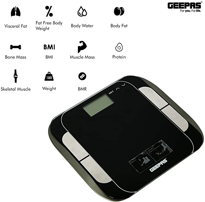 Geepas Digit Body Fat Scale 180 Kg Black in Bahrain | Halabh