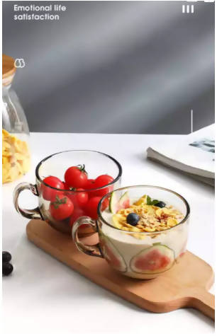 2pcs Cute Breakfast Cup With Handle Large Capacity Thick European Style Oatmeal Milk Coffee Cup Household Glass Water Cup