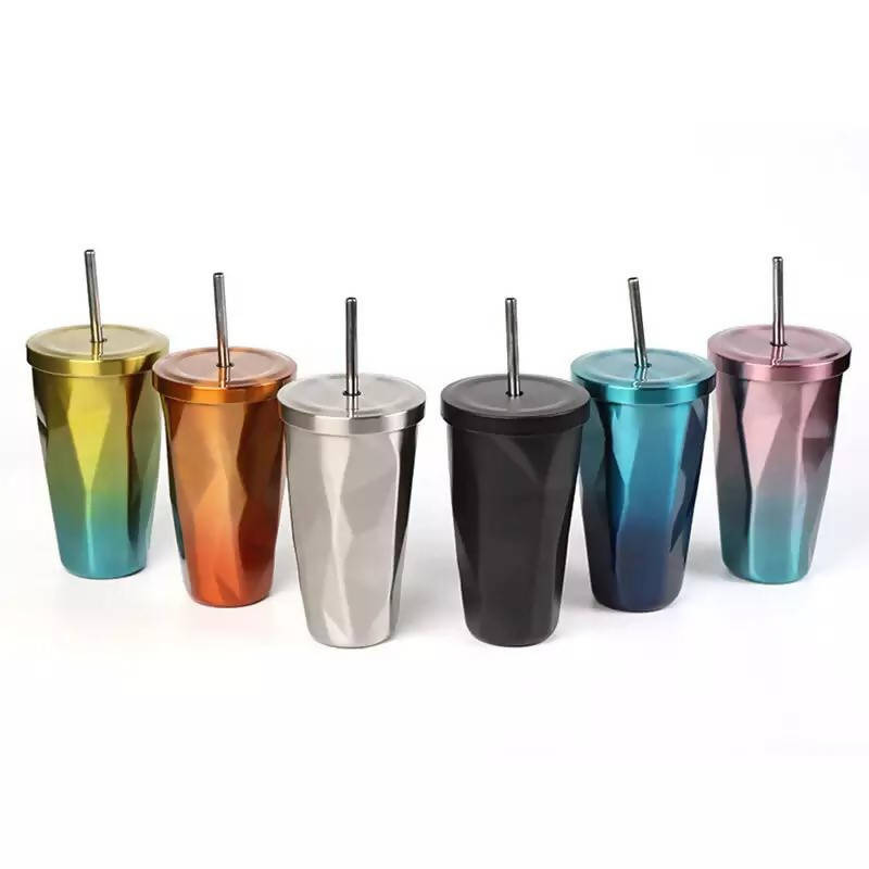 500ml/17oz Double Wall 304 stainless steel Coffee Bottle With Straw to Go Cold Beer Cup With Tumbler Insulated Auto Water Mugs