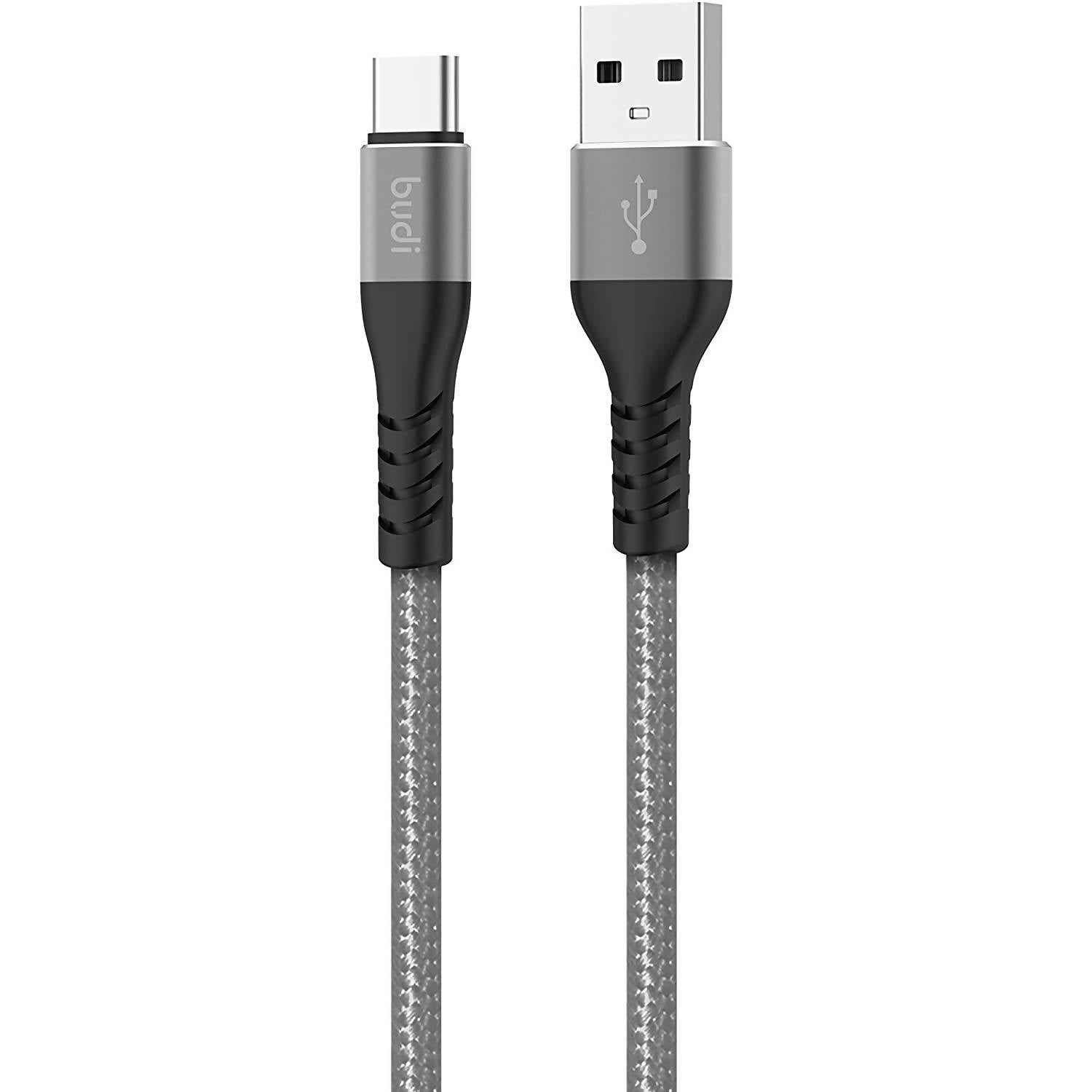 Budi Type C Cable 2m 6.6ft Braided Cable PD Fast Charge Cable Grey