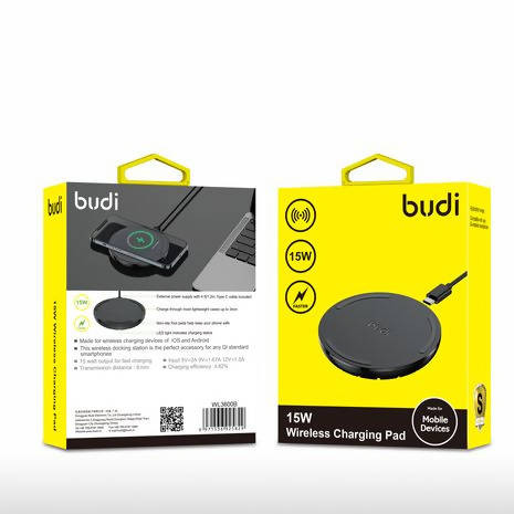 Budi Wl3600b 15W Wireless Fast Mobile Charging Pad Black