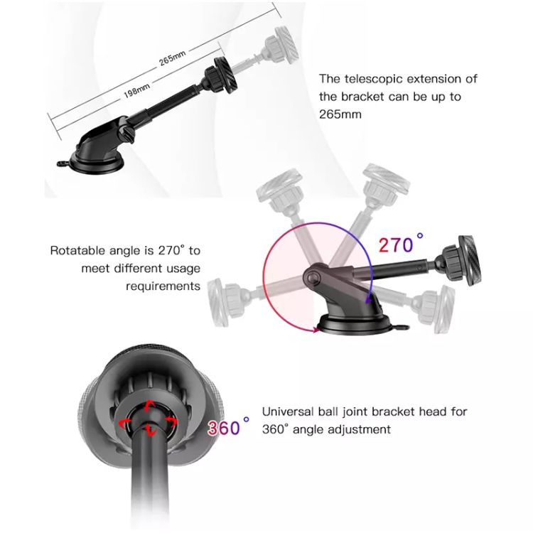 Yesido Windshield Gravity Sucker Telescopic Magnetic Car Phone Holder For iPhone/ Samsung Stand Dashboard Rotatable Metal Sucker