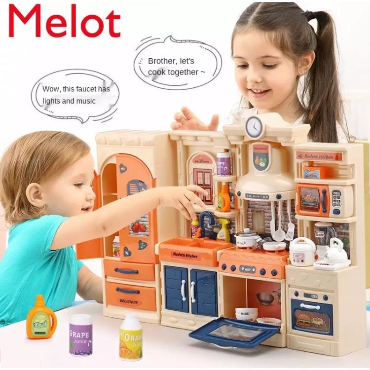 Luxury Children's Girls Playing House Simulated Kitchen Toy Set / Cooking Toy Coyer refrigerator Bbay 6 Cooking Tableware