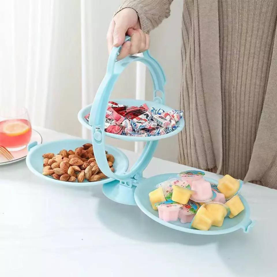 2 Tier Tiered Tray Serving Trays For Parties Folding Plastic Tray for Snacks Fruit Tray Eating in the Bed Holiday Decoration