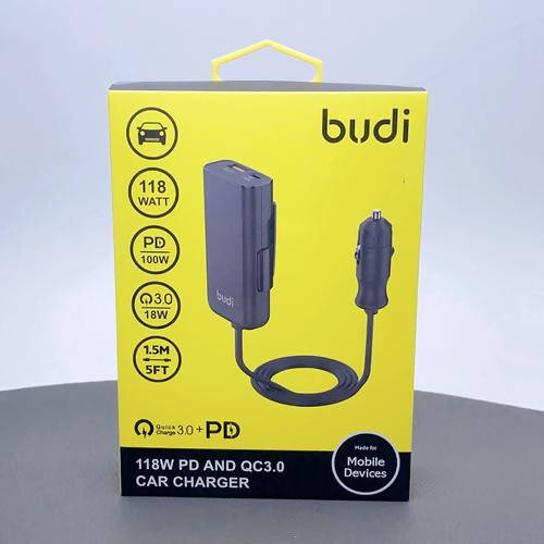 Budi 118W PD 100W QC 3.0 Car Charger Black