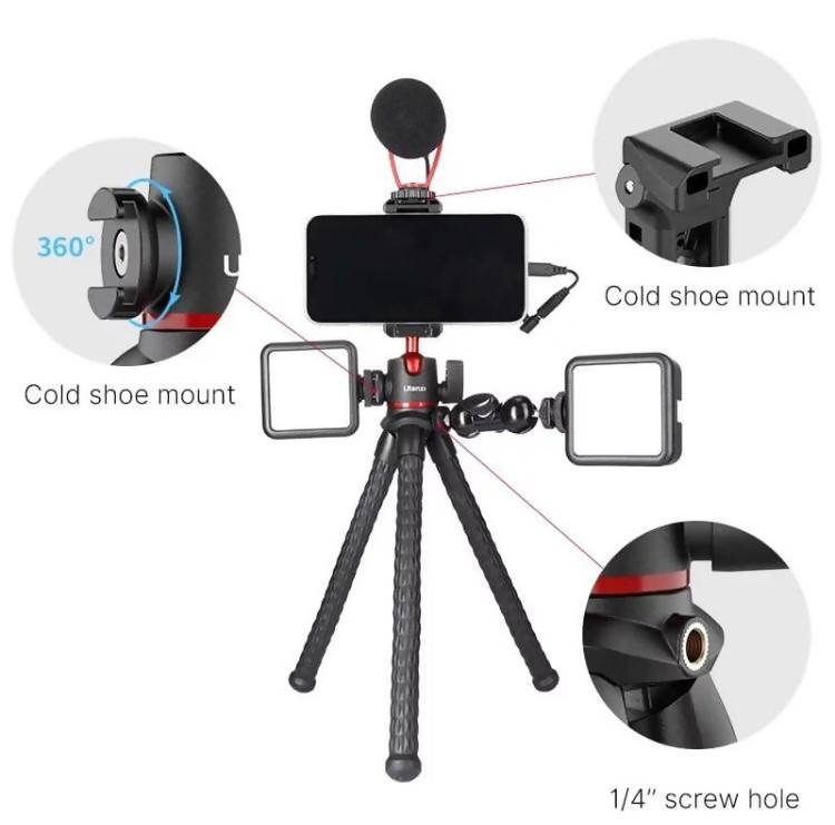 ULANZI MT-33 Flexible Mini Octopus Tripod Cold Shoe Mount Ball Head QR Plate Max. 2KG for Smartphone Camera Live Streaming Vlog