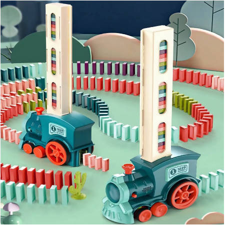 Kids Electric Domino Train Car Set Sound & Light Automatic Laying Dominoes Brick Blocks Game Educational DIY Toy Gift