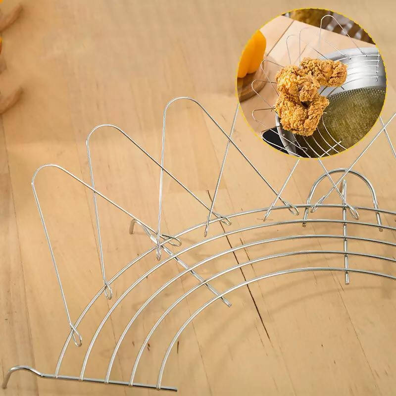 Multi-Function Frying Oil Filter Rack Stainless Steel Semicircle Steaming Drain Oil Holder Kitchen Cooking Foldable Gadgets