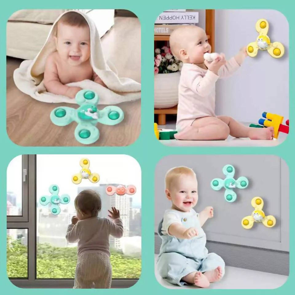 3 PCS Montessori Baby Spin Top Bath Toys for Boy Children Bathing Sucker Spinner Cartoon Suction Cup Baby Rattles Teether Toy Gift