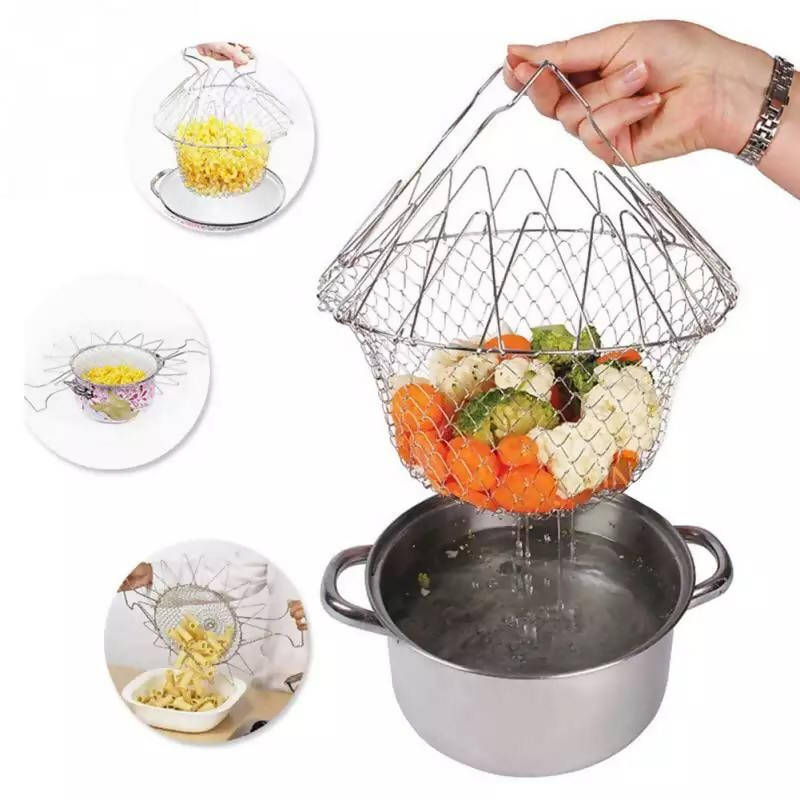 Fry Basket Stainless Steel Frying Basket Useful Drain Basket Telescopic Folding Frying Basket Kitchen Tools Colanders Dropship