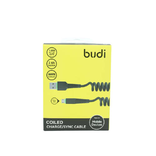 Budi M8J150MS USB Micro 1.8M 2.4A Faster Coiled -BLACK